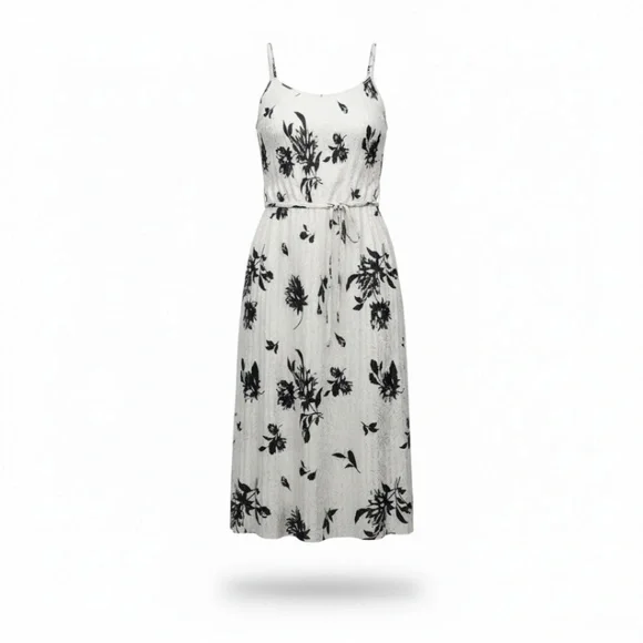 S.DEER Women’s French Floral Midi Dress – Size Medium, Chic Black & White NWT - Picture 2 of 3